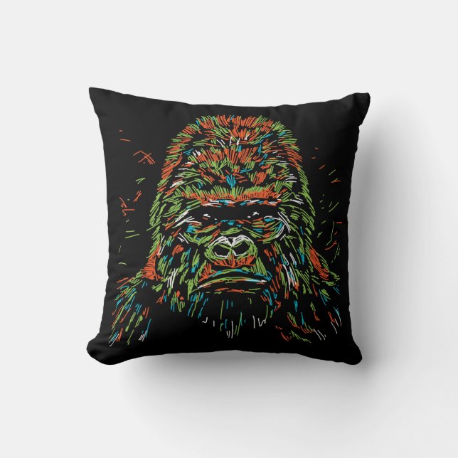 Colourful Abstract Neon Gorilla Cushion (Front)