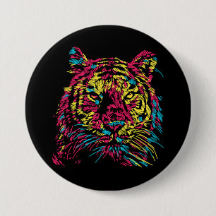 Colourful Abstract Neon Tiger 7.5 Cm Round Badge
