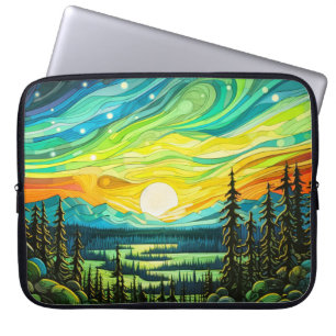 Colourful Abstract Northern Lights Illustration Laptop Sleeve