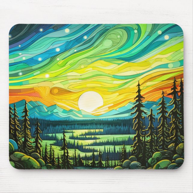 Colourful Abstract Northern Lights Illustration Mouse Mat (Front)