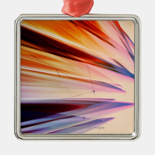 Colourful abstract objects against white metal tree decoration (Front)