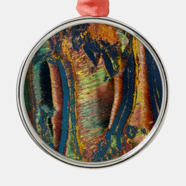 Colourful abstract of a Tiger eye Metal Tree Decoration (Front)