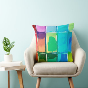 Colourful Abstract Oil Paint Block Pattern Cushion