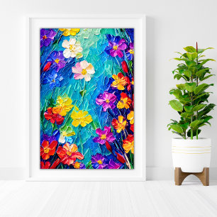 Colourful Abstract Oil Painting of Spring Flowers Poster