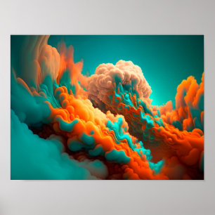 Colourful abstract orange and blue smoke pattern. poster