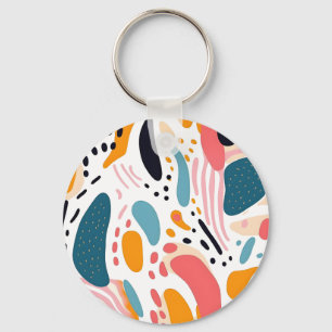 Colourful Abstract Organic Shapes Boho Pattern Key Ring