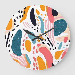 Colourful Abstract Organic Shapes Boho Pattern Large Clock