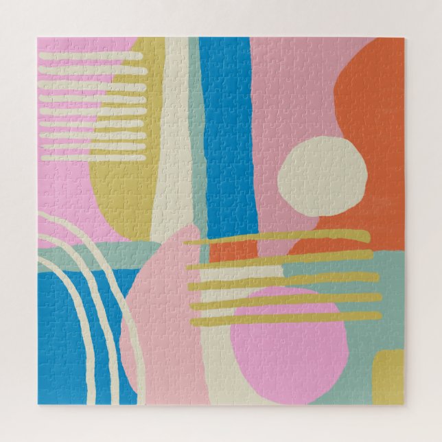 Colourful Abstract Organic Shapes Lines Boho Style Jigsaw Puzzle (Vertical)