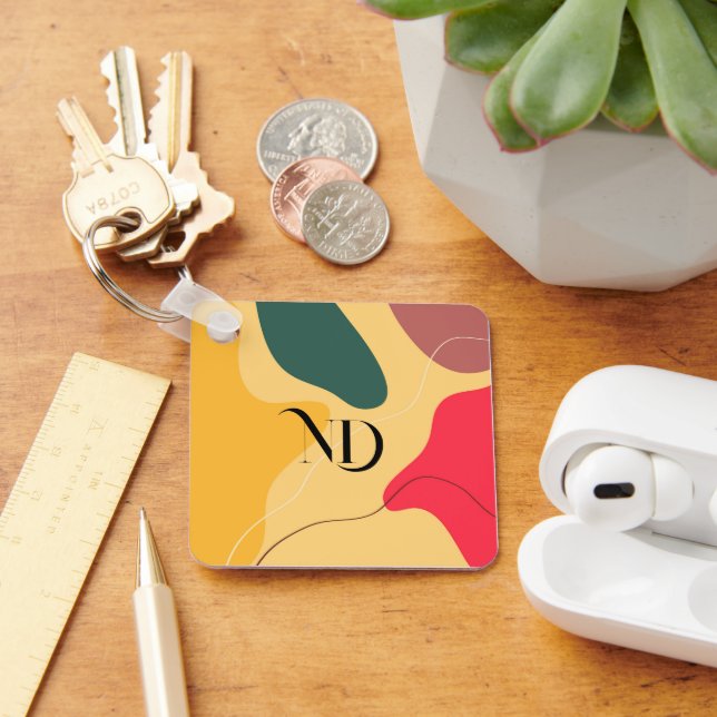 Colourful abstract organic shapes modern backgroun key ring (Desk)