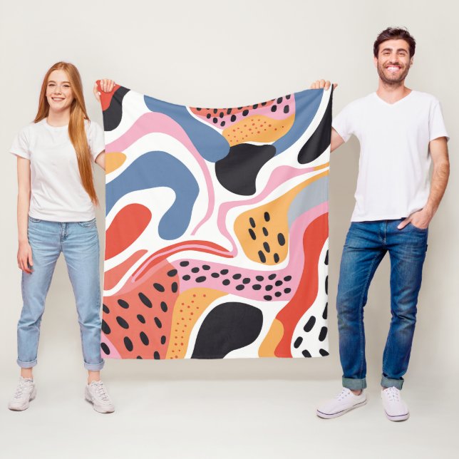 Colourful Abstract Organic Shapes Modern Pattern Fleece Blanket (In Situ)