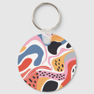 Colourful Abstract Organic Shapes Modern Pattern Key Ring