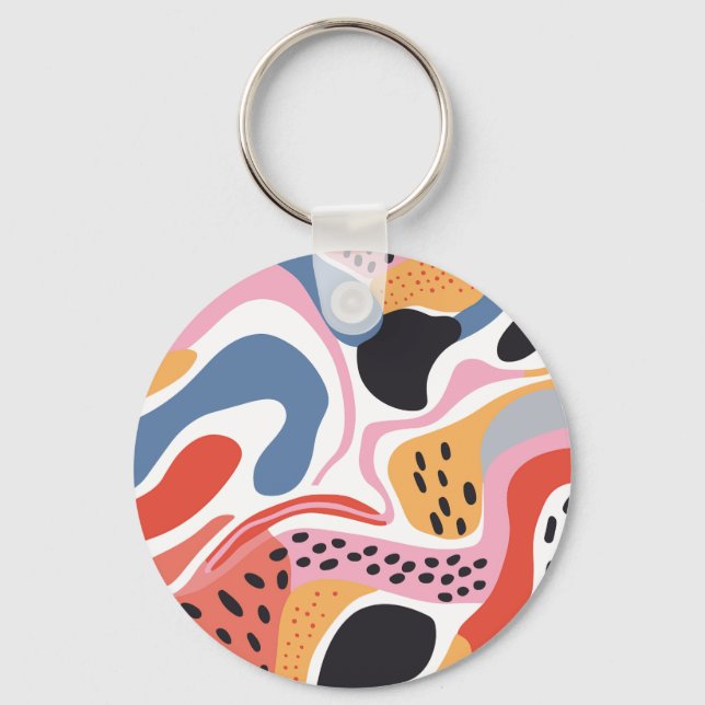 Colourful Abstract Organic Shapes Modern Pattern Key Ring (Front)
