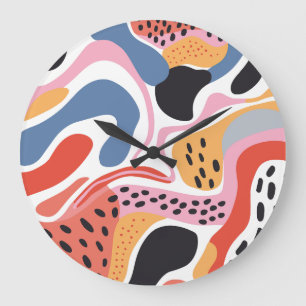 Colourful Abstract Organic Shapes Modern Pattern Large Clock
