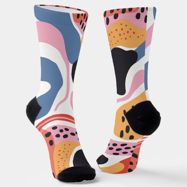 Colourful Abstract Organic Shapes Modern Pattern Socks (Angled)