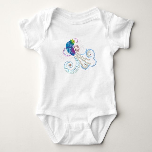 Colourful Abstract Ornate Bird Baby Bodysuit (Front)