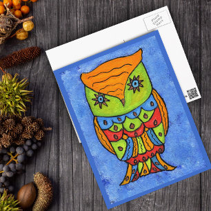 Colourful Abstract Owl Postcard