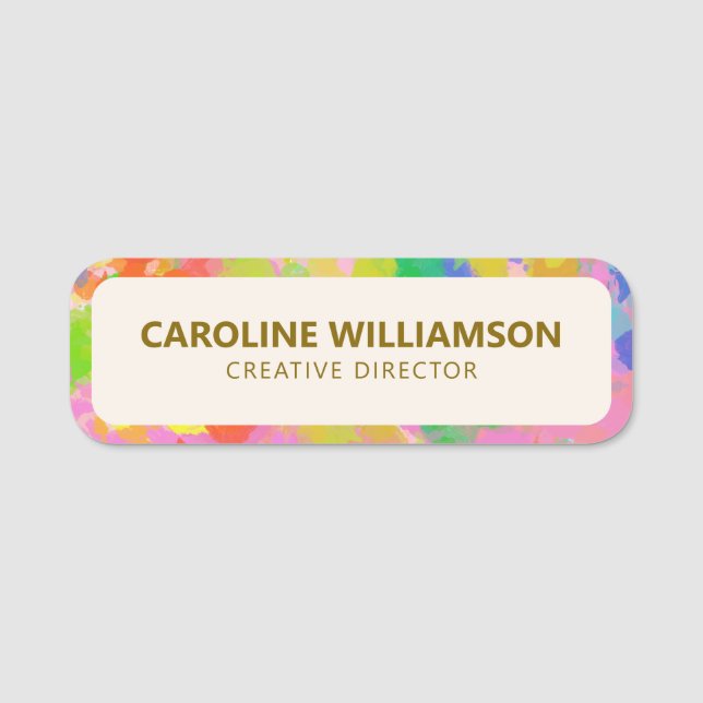 Colourful Abstract Paint Artist Studio Custom Name Tag (Front)