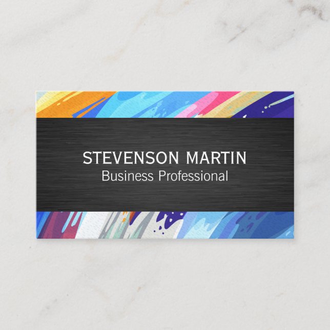 Colourful Abstract Paint Brush Art Business Card (Front)