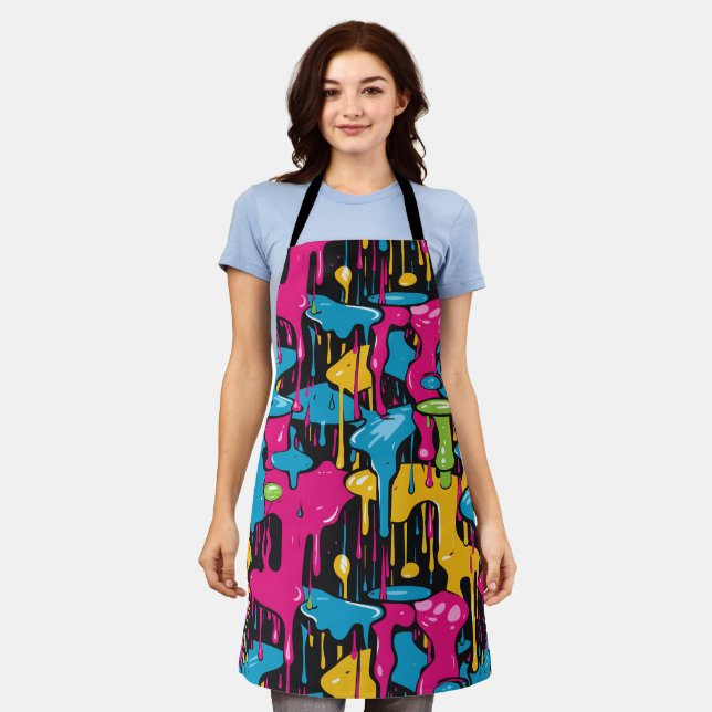 Colourful Abstract Paint Drips (1) Apron (Worn)
