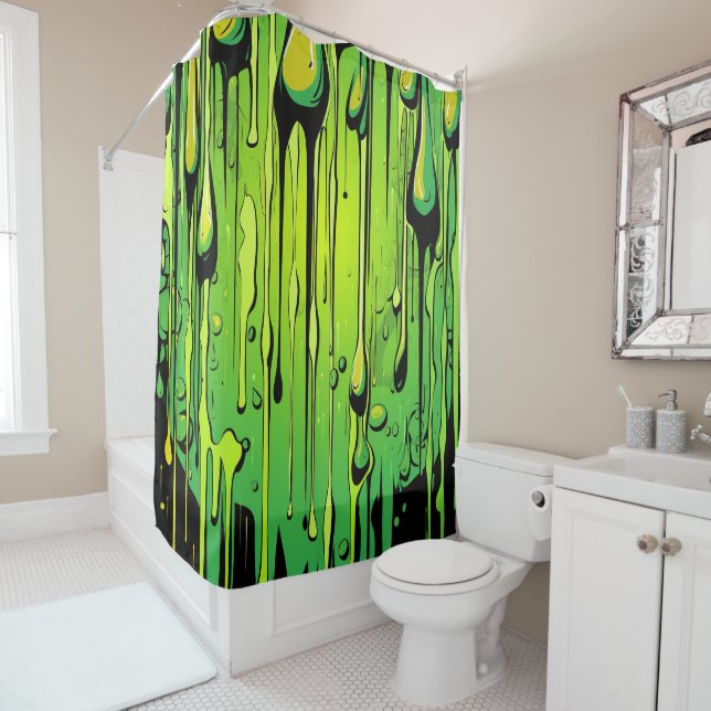 Colourful Abstract Paint Drips (27) Shower Curtain (In Situ)