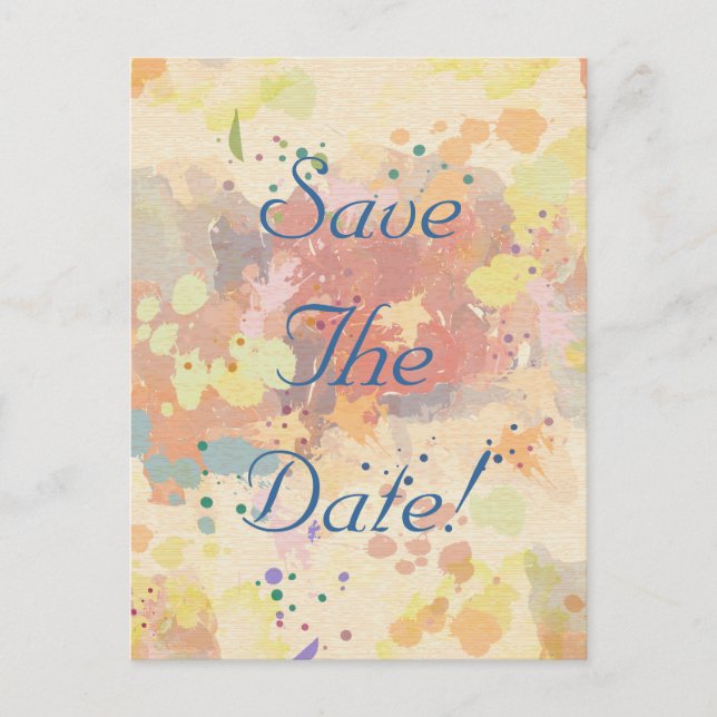 Colourful Abstract Paint Splash Save The Date Announcement Postcard (Front)