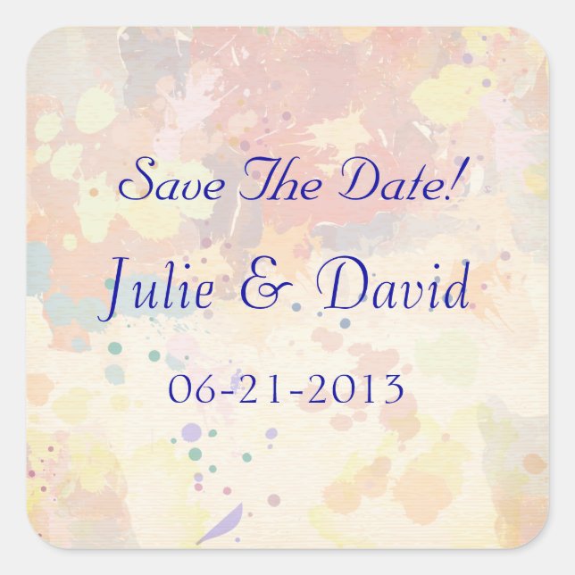 Colourful Abstract Paint Splash Save The Date Square Sticker (Front)