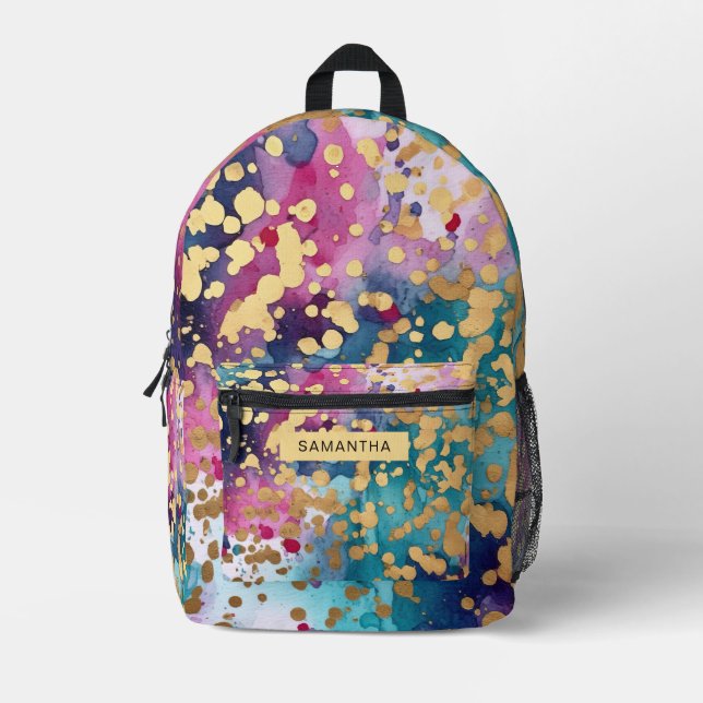 Colourful Abstract Paint Splatter Art (13) Printed Backpack (Front)