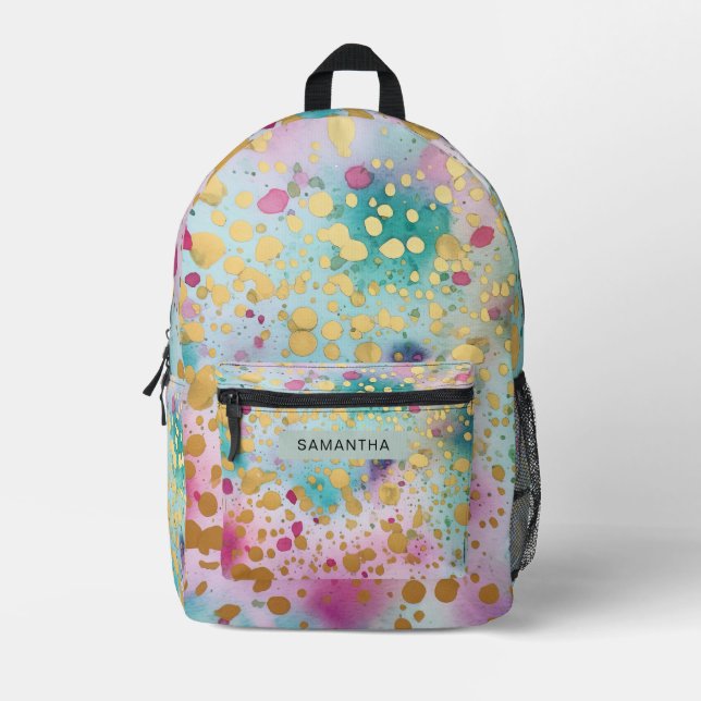 Colourful Abstract Paint Splatter Art (16) Printed Backpack (Front)