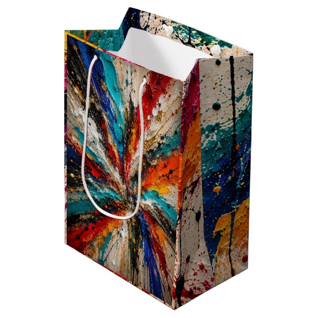 Colourful Abstract Paint Splatter Art Medium Gift Bag (Front Angled)