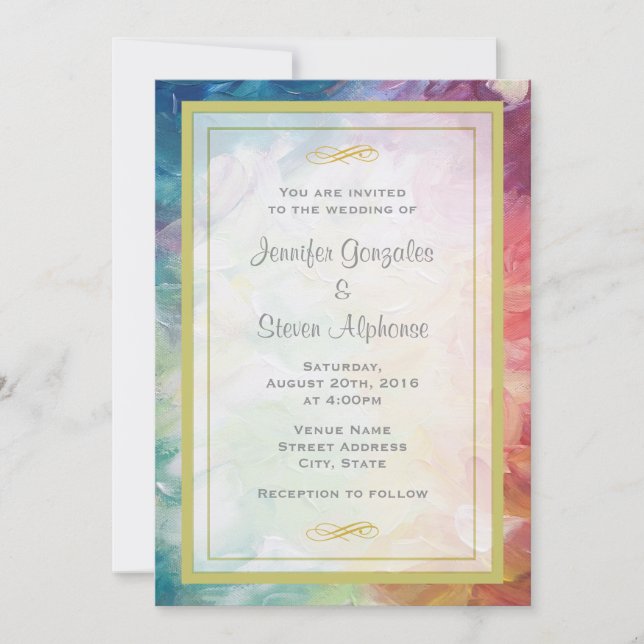 Colourful Abstract Paint Wedding Invitation (Front)