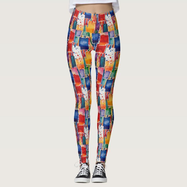 Colourful Abstract Painted Squares  Leggings (Front)