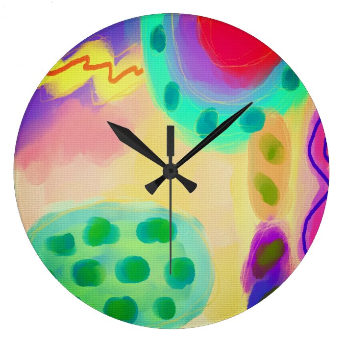 Colourful Abstract Painting Large Clock | Zazzle.co.uk