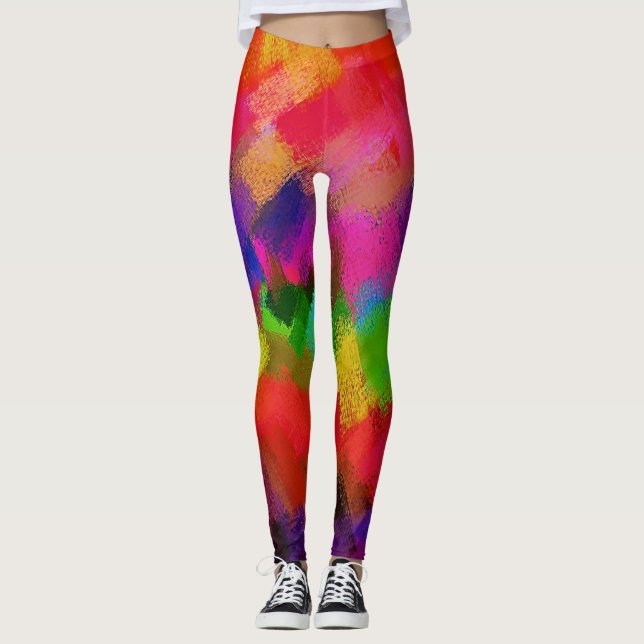 Colourful Abstract Painting Leggings (Front)