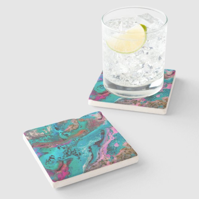 Colourful Abstract Painting Stone Coaster (Side)