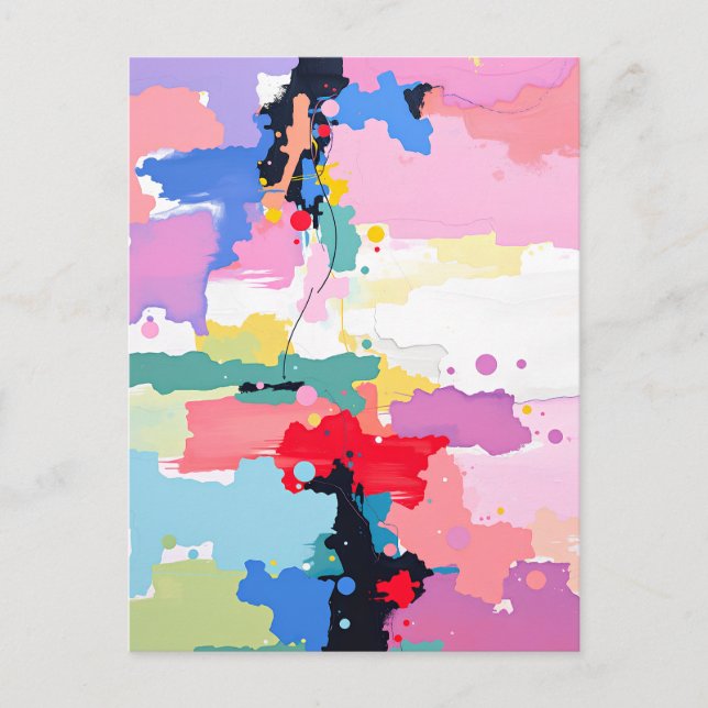 Colourful Abstract Painting with Spatters and Drip Postcard (Front)