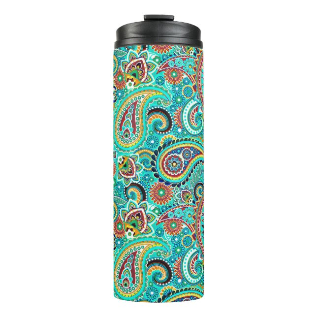 Colourful Abstract Paisley Pattern Thermal Tumbler (Front)
