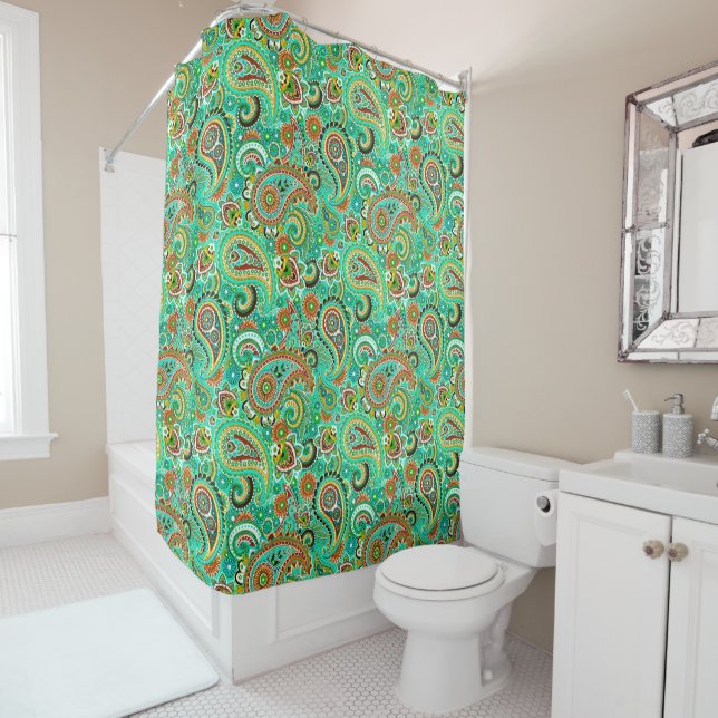 Colourful Abstract Paisley Shower Curtain (In Situ)