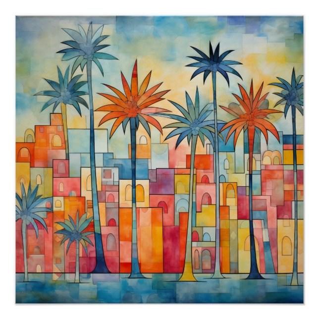 Colourful Abstract Palm Tree Poster (Front)
