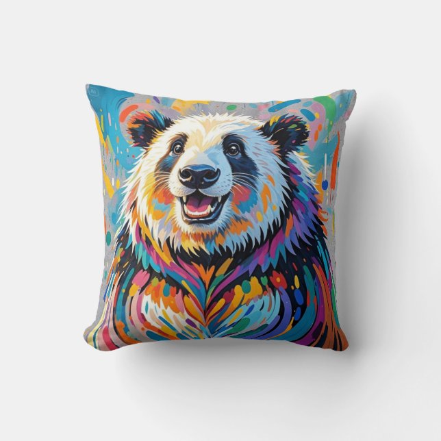 Colourful abstract panda animal art design cushion (Front)