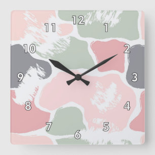 Colourful Abstract Pastel Paint Blotches Square Wall Clock