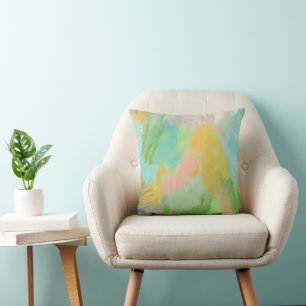 Colourful Abstract Pastel Pink Teal Sage Watercolo Cushion