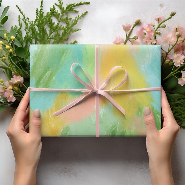 Colourful Abstract Pastel Pink Teal Sage Watercolo Wrapping Paper Sheet (Creator Uploaded)