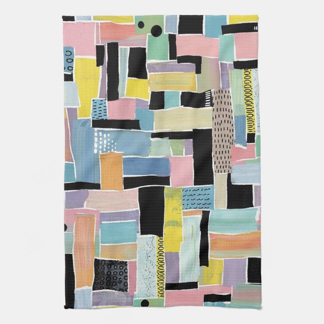 Colourful Abstract Patchwork Pattern (2) Tea Towel (Vertical)