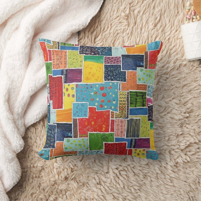 Colourful Abstract Patchwork Pattern Cushion (Blanket)