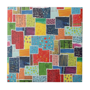 Colourful Abstract Patchwork Pattern Tile