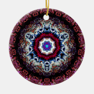 Colourful abstract pattern (alien eye) ceramic tree decoration