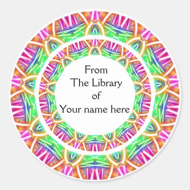 Colourful Abstract Pattern Library Bookplates Classic Round Sticker (Front)
