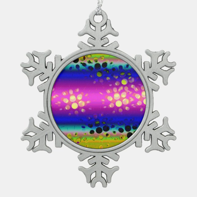 Colourful Abstract Pattern Snowflake Pewter Christmas Ornament (Front)