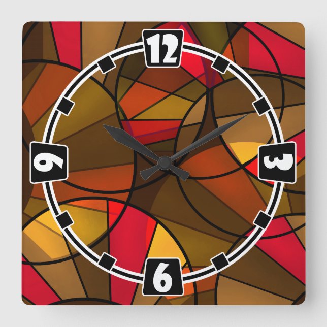 Colourful abstract pattern square wall clock (Front)