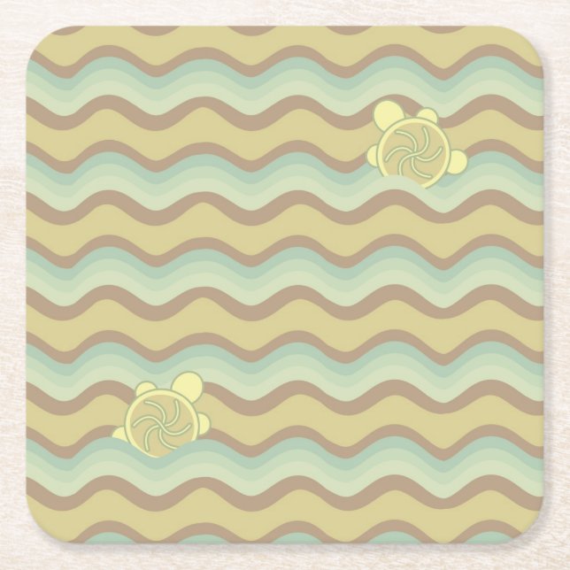 colourful abstract pattern, waves square paper coaster (Front)